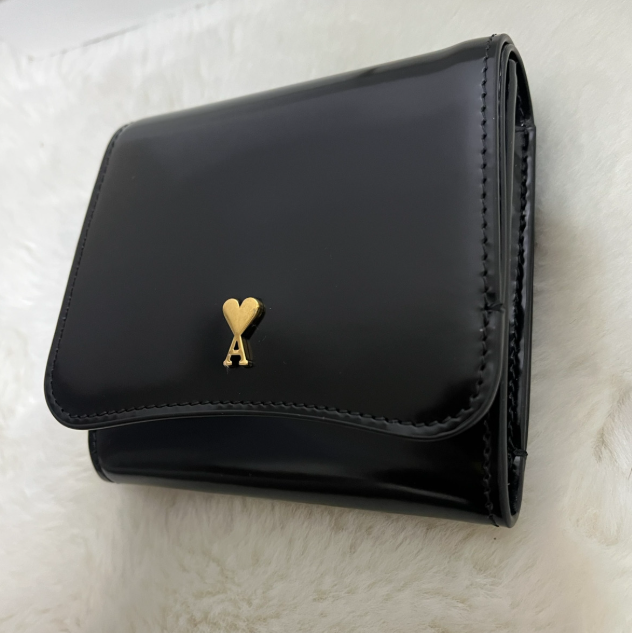 AMI PARIS（アミ パリス）パリ パリ レザー 二つ折り財布 ブラック USL708.AL0139