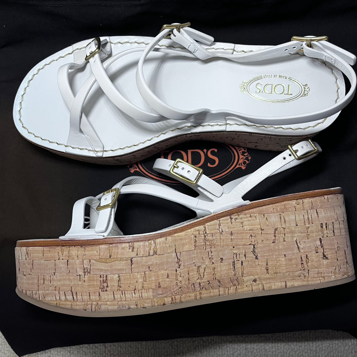 TOD'S トッズ クロスストラップ コルクウェッジソール サンダル