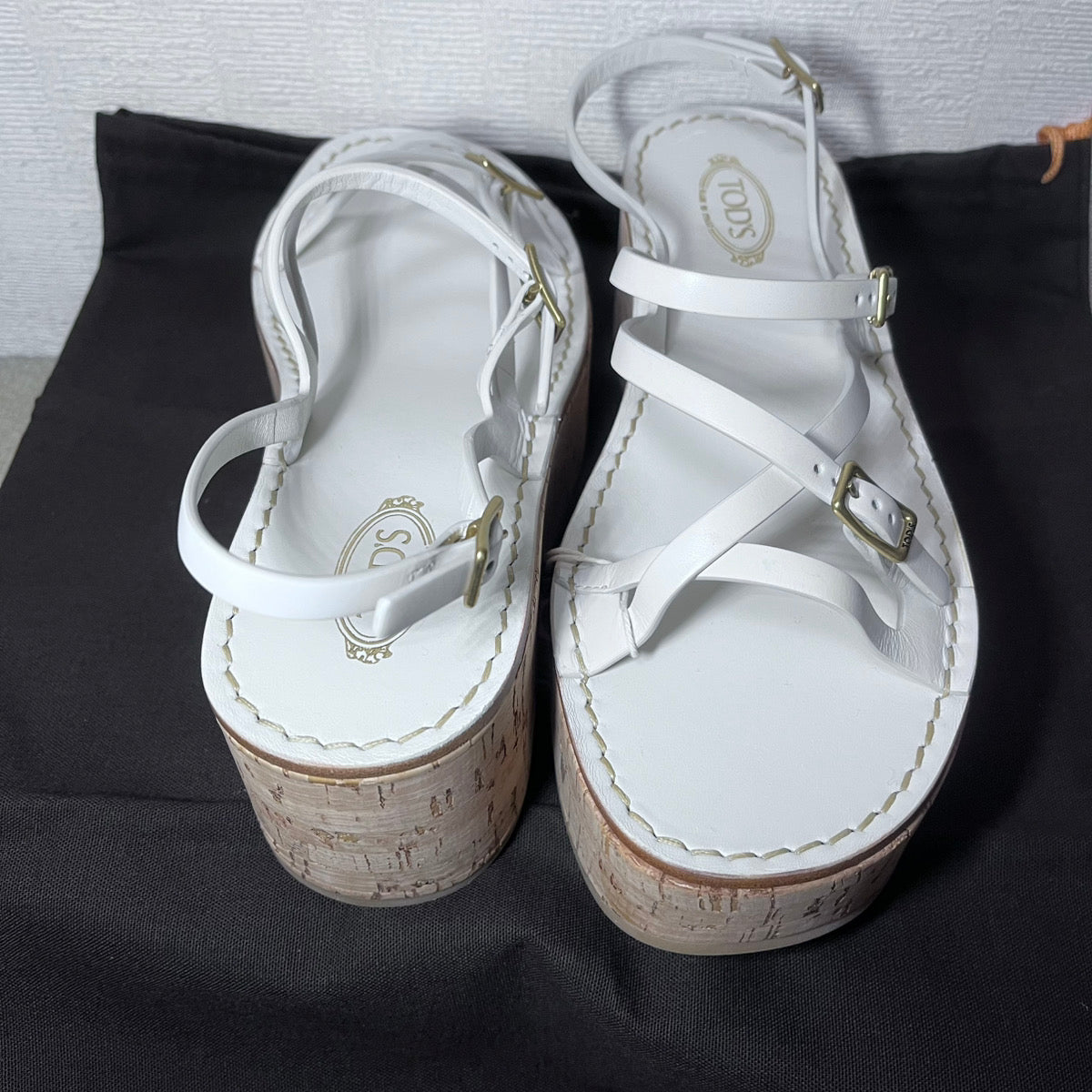 TOD'S トッズ クロスストラップ コルクウェッジソール サンダル
