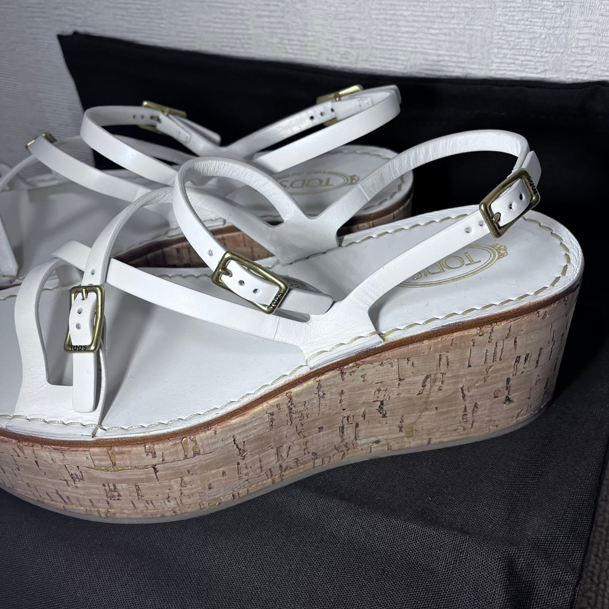 TOD'S トッズ クロスストラップ コルクウェッジソール サンダル
