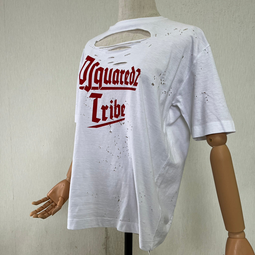 DSQUARED2★コットン ダメージ Tシャツ ホワイト