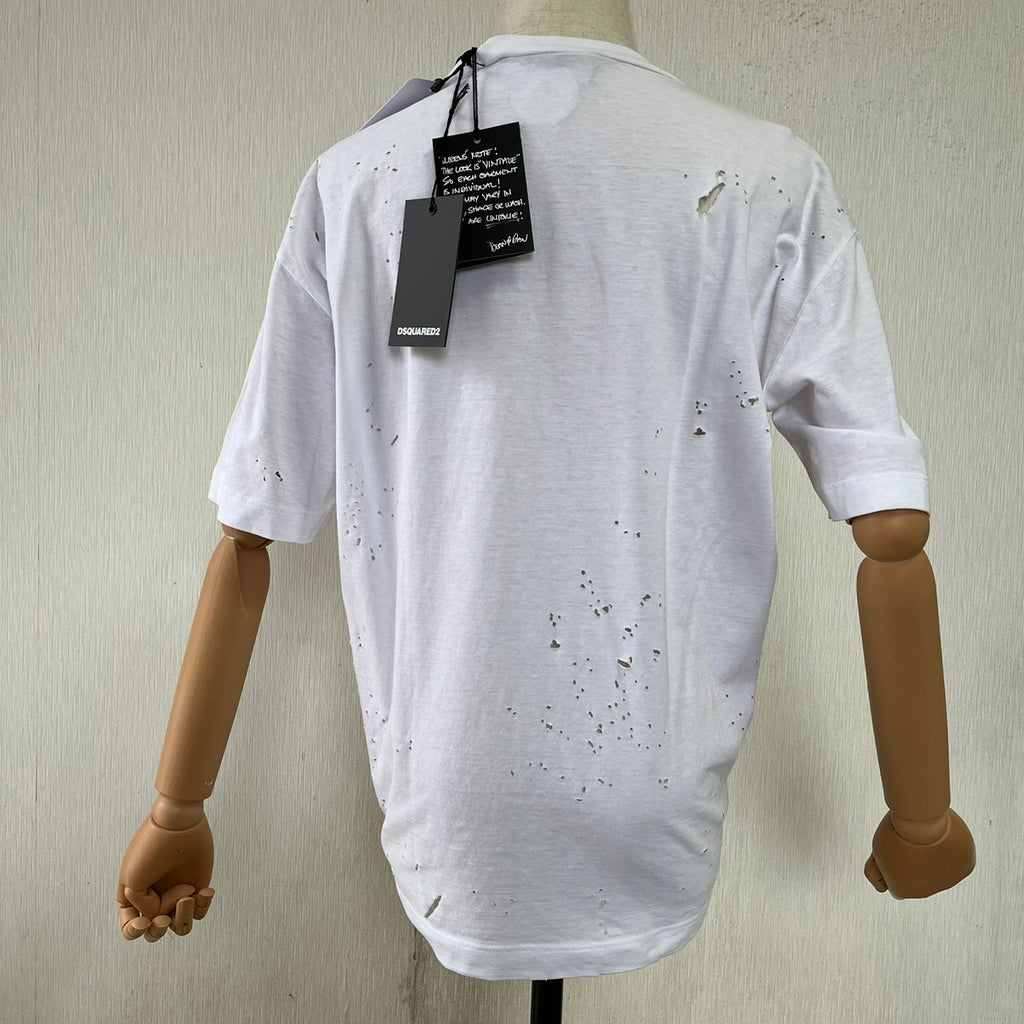 DSQUARED2★コットン ダメージ Tシャツ ホワイト