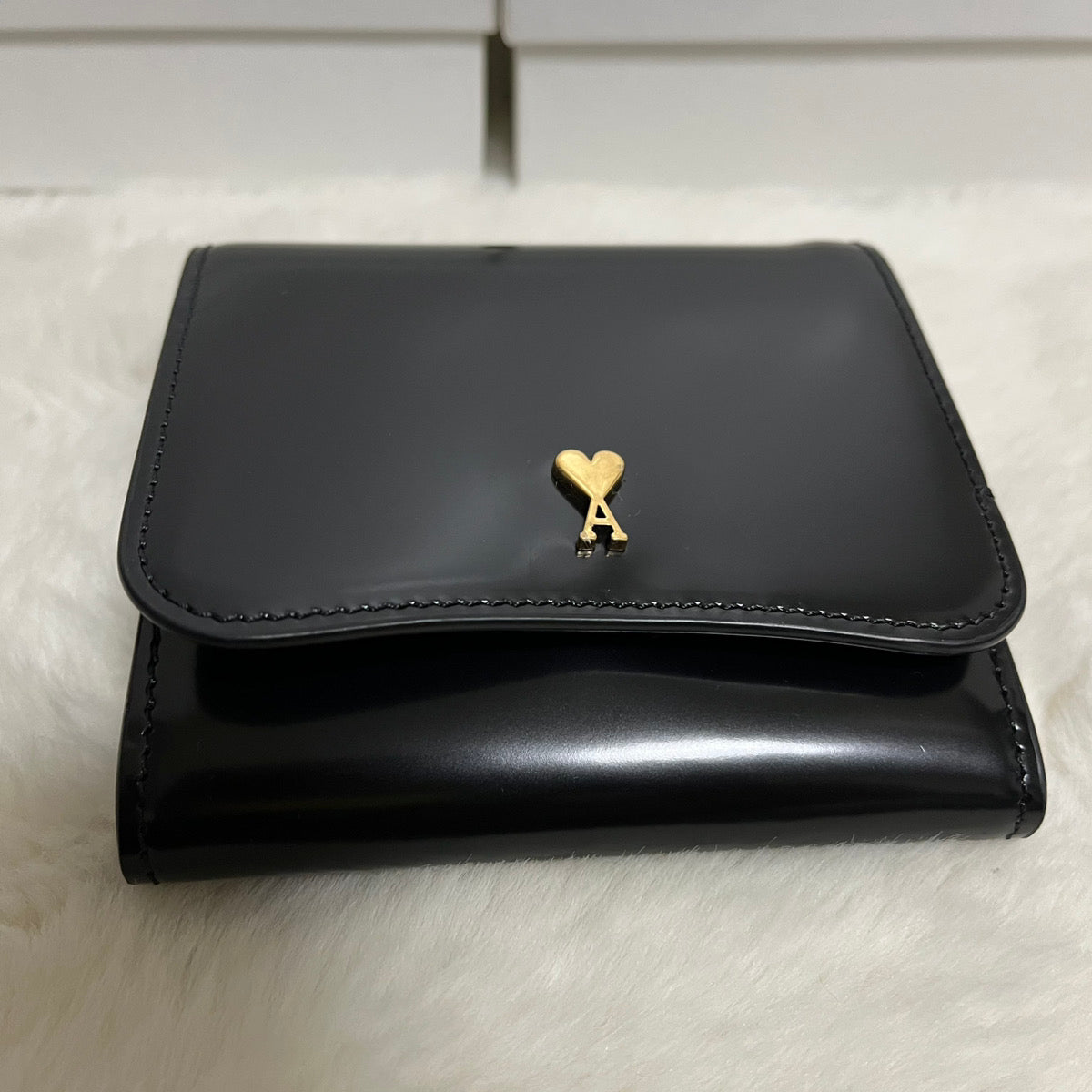 AMI PARIS（アミ パリス）パリ パリ レザー 二つ折り財布 ブラック USL708.AL0139