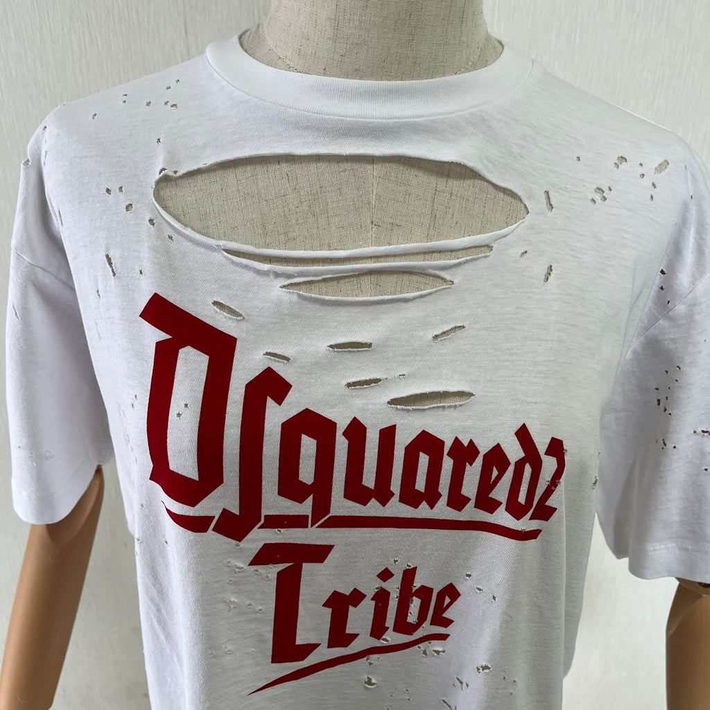 DSQUARED2★コットン ダメージ Tシャツ ホワイト