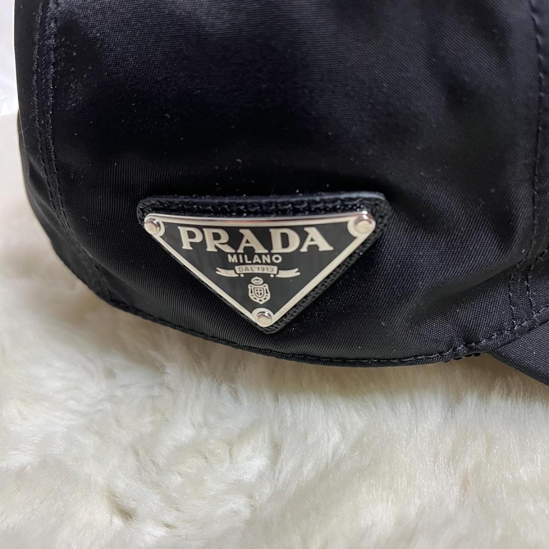 PRADA プラダ リナイロン ロゴ キャップ ブラック M シルバーロゴ