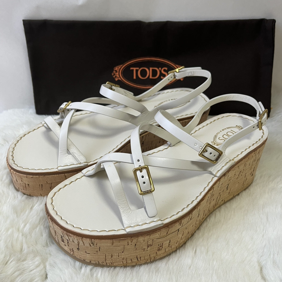 TOD'S トッズ クロスストラップ コルクウェッジソール サンダル