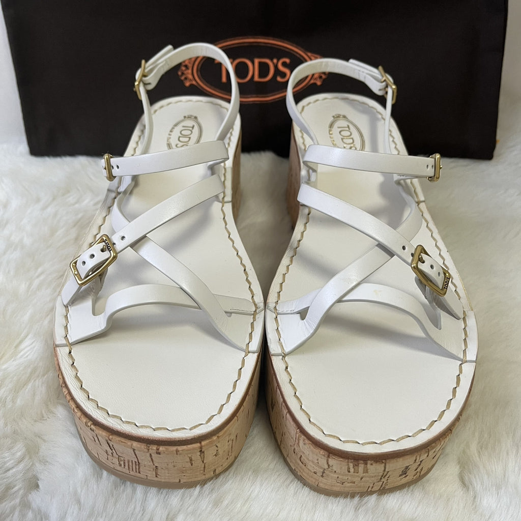 TOD'S トッズ クロスストラップ コルクウェッジソール サンダル
