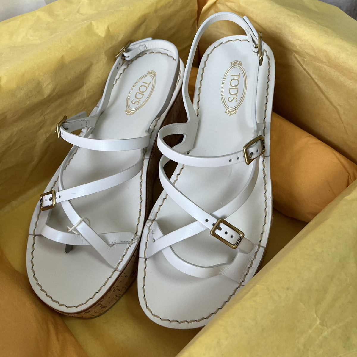 TOD'S トッズ クロスストラップ コルクウェッジソール サンダル